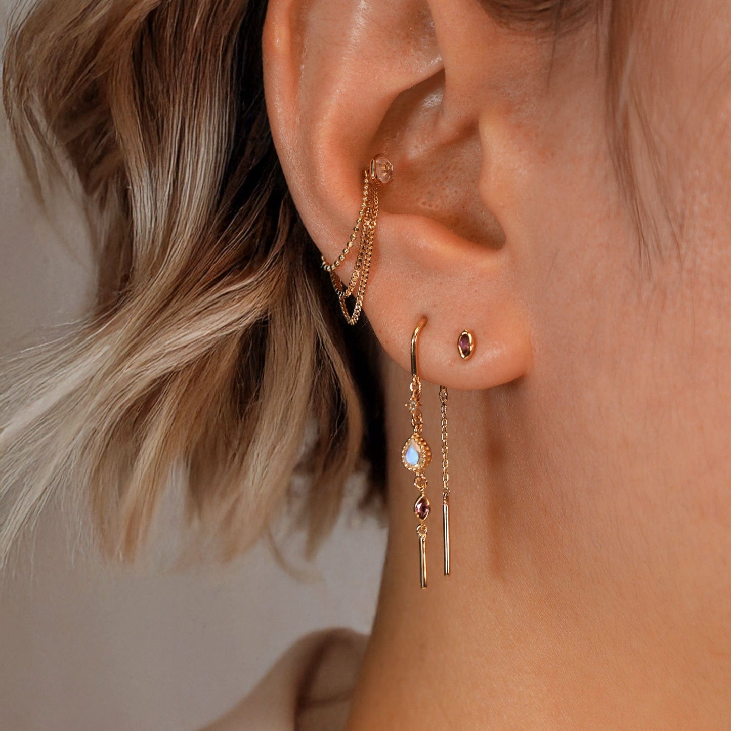 Celene • 14K Gold Multi-Gemstone Hoop Threaders