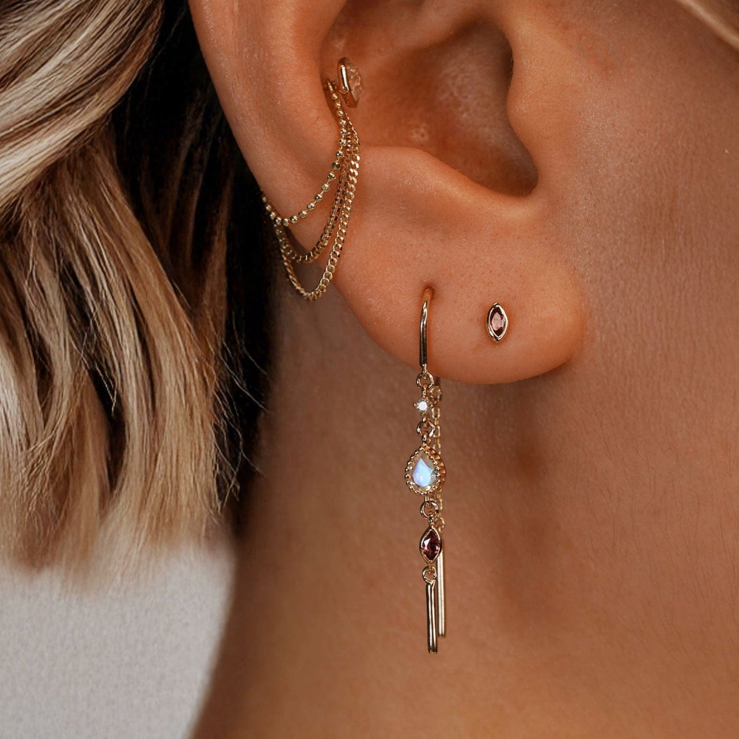 Celene • 14K Gold Multi-Gemstone Hoop Threaders