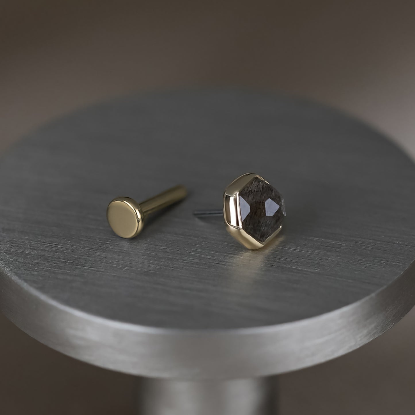 Aria • 14K Gold Black Labradorite Threadless Ends • HoneyComb