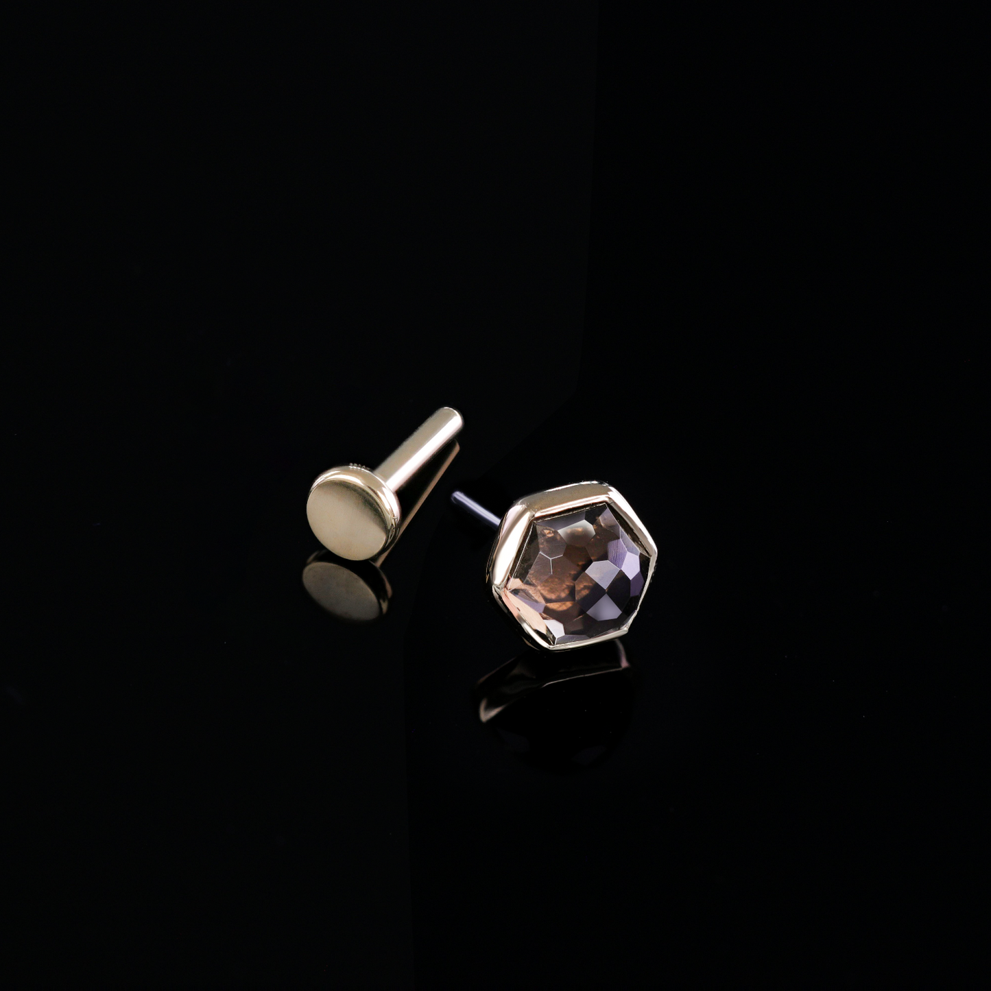 Aria • 14K Gold Smoky Quartz Threadless Ends • HoneyComb