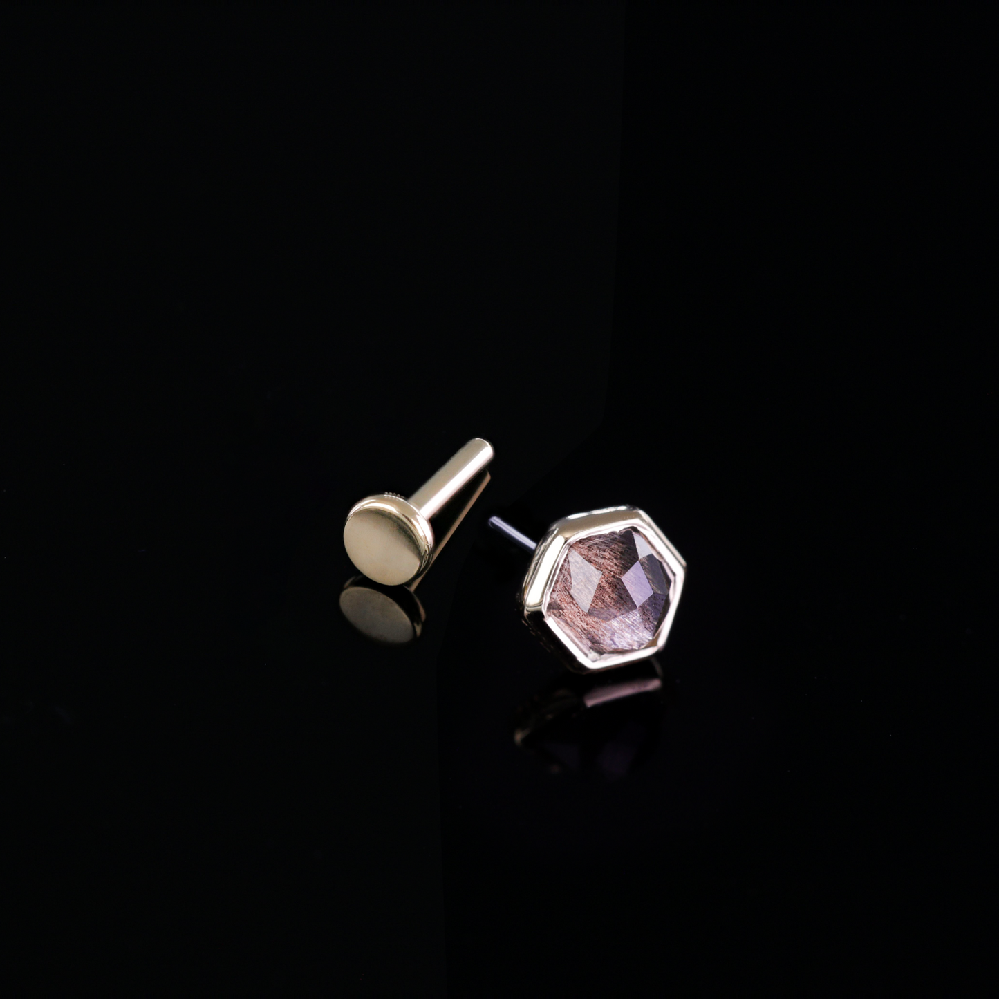 Aria • 14K Gold Black Labradorite Threadless Ends • HoneyComb