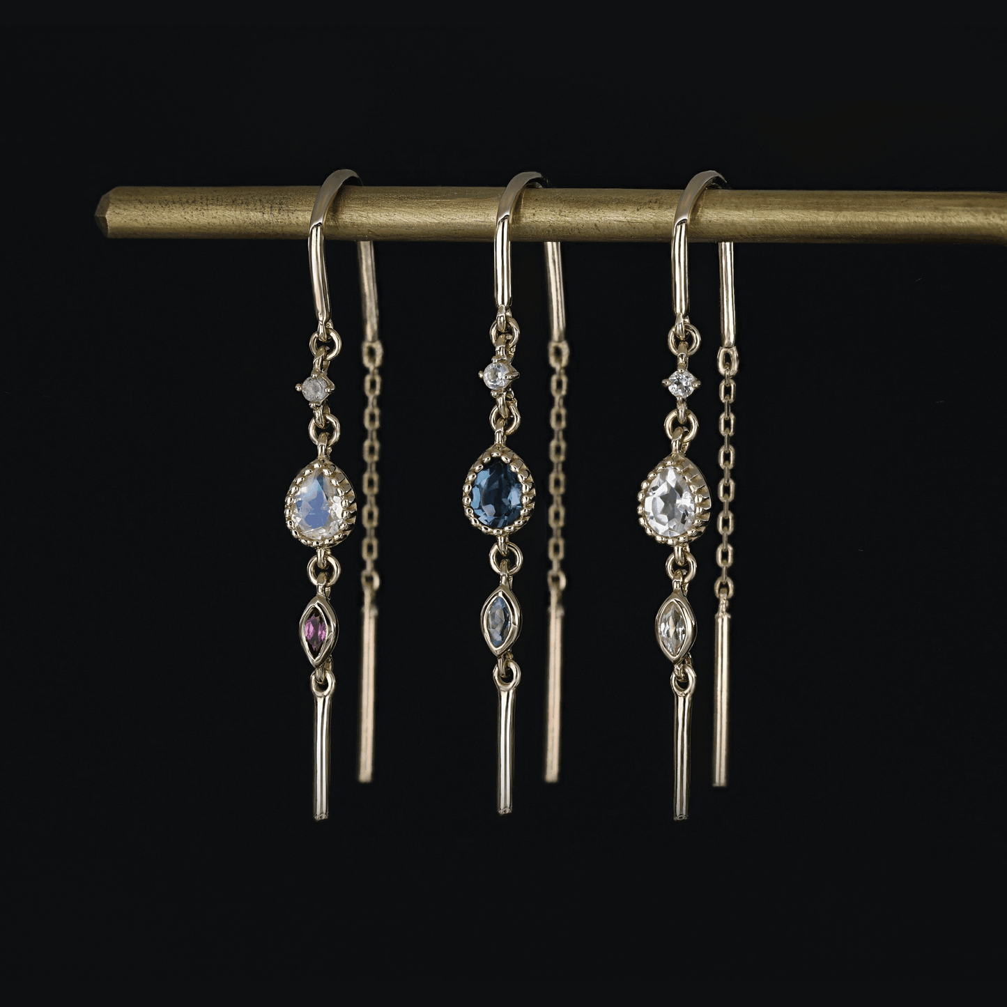 Celene • 14K Gold Multi-Gemstone Hoop Threaders