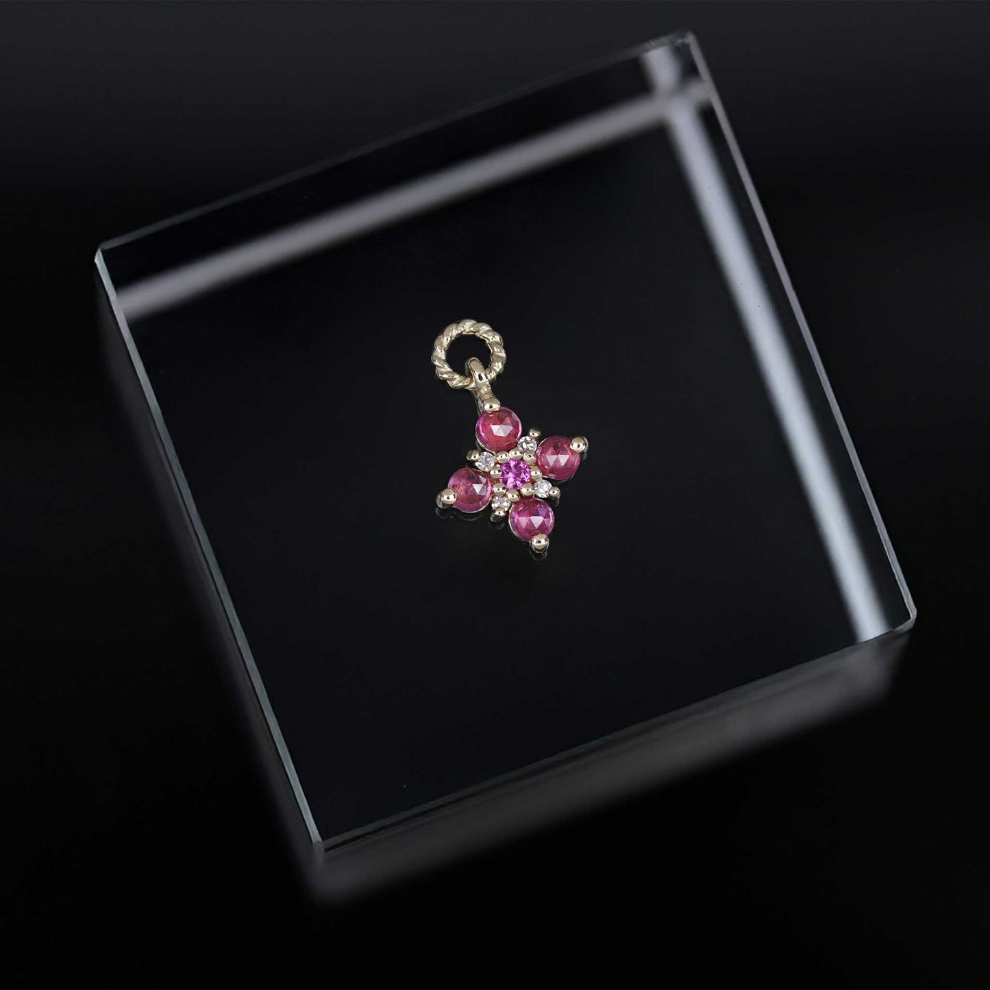 Flora • Rose Cut Diamond and Ruby Hoop Charm
