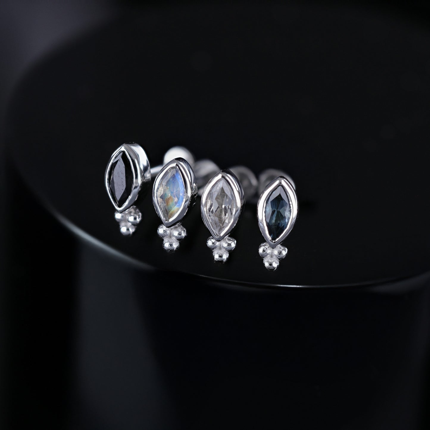 Rue • 14K White Gold Tiny Marquise Cluster Gemstone Flat Back Stud