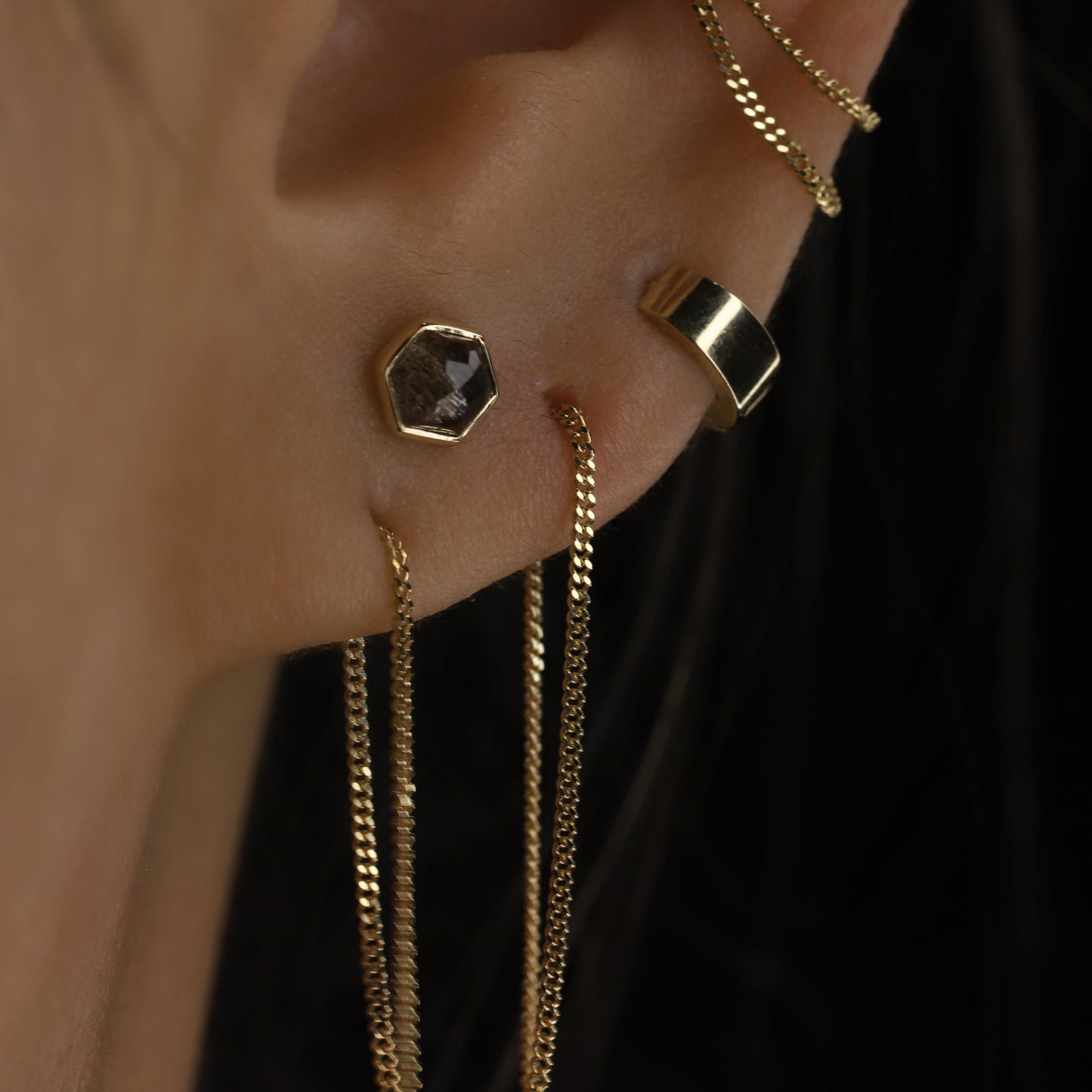 Aria • 14K Gold Black Labradorite Threadless Ends • HoneyComb - BEATTI