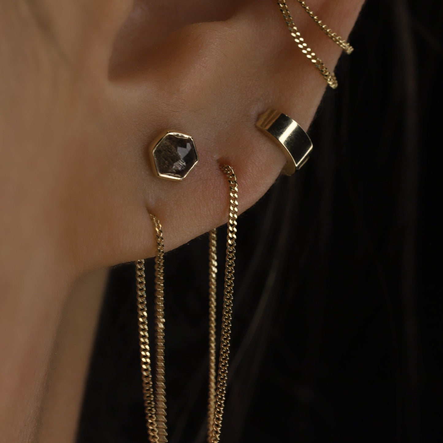 Aria • 14K Gold Smoky Quartz Threadless Ends • HoneyComb - BEATTI