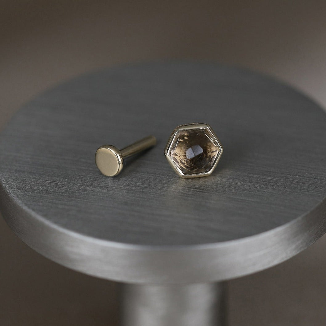Aria • 14K Gold Smoky Quartz Threadless Ends • HoneyComb - BEATTI