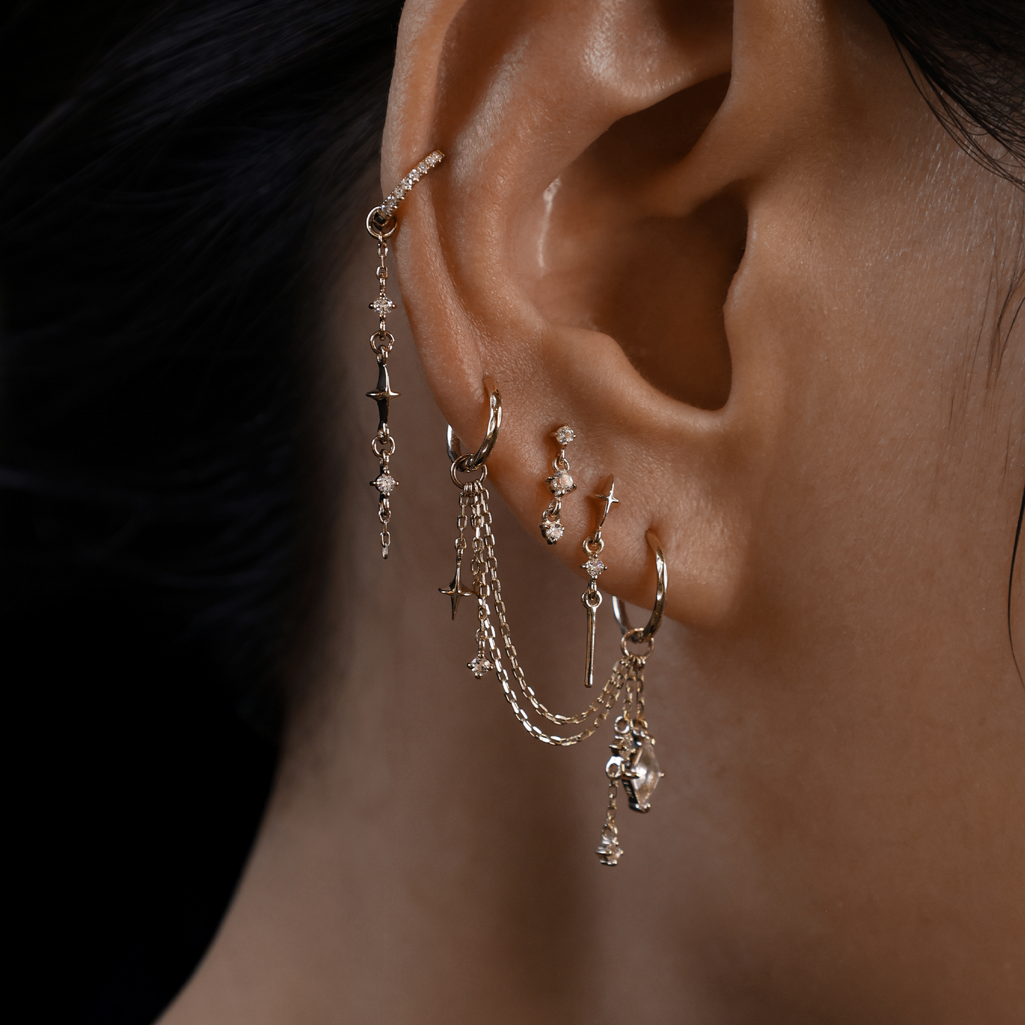 Orion • Three-Stone Drop Flat Back Stud