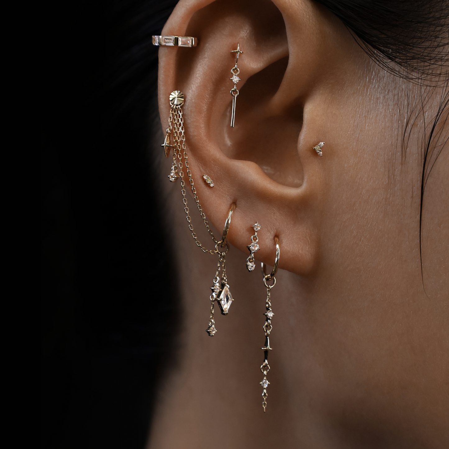 Orion • Three-Stone Drop Flat Back Stud