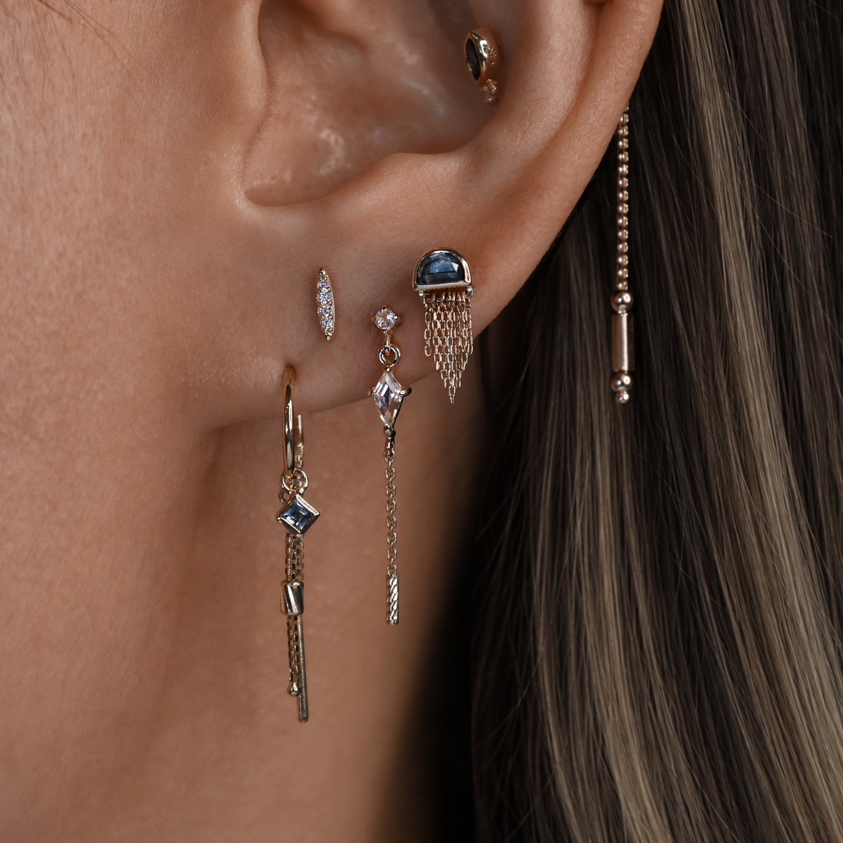Moonjelly • Natural Gemstone Chain Tassel Flat Back Stud