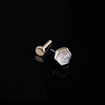 Aria •  14K Gold Honeycomb Gemstone Threadless Ends • Grey Moonstone