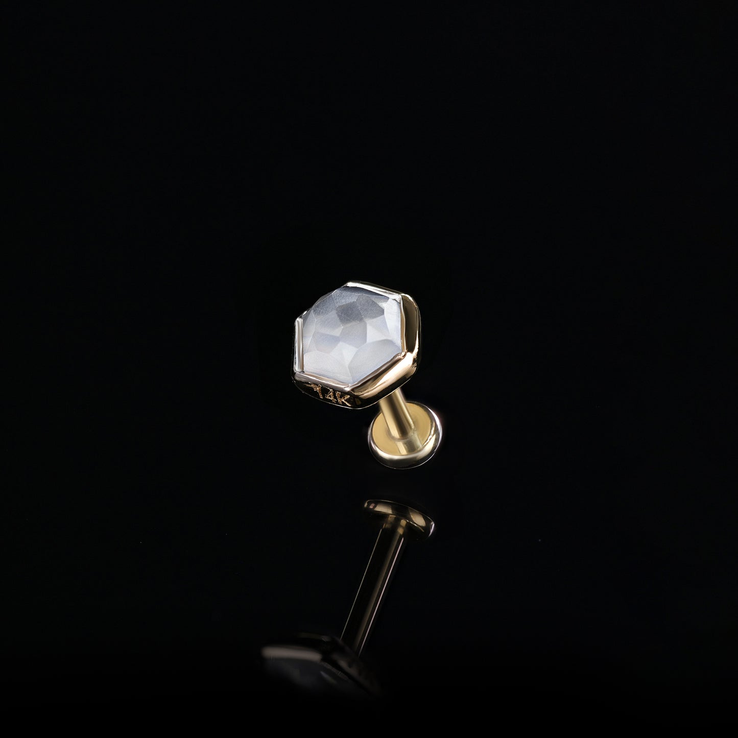 Aria •  14K Gold Honeycomb Gemstone Threadless Ends • Grey Moonstone