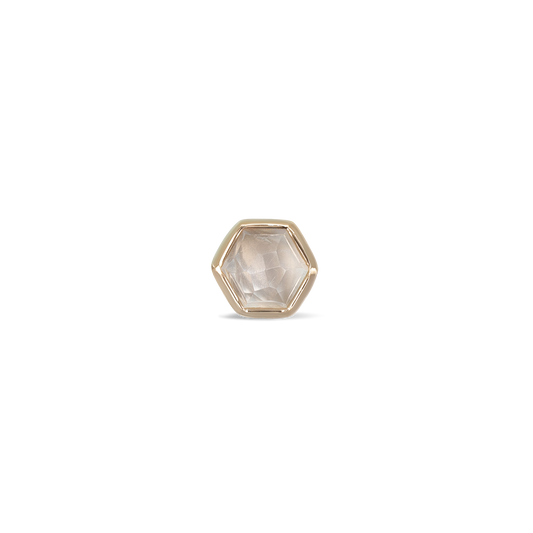 Aria •  14K Gold Honeycomb Gemstone Threadless Ends • Grey Moonstone