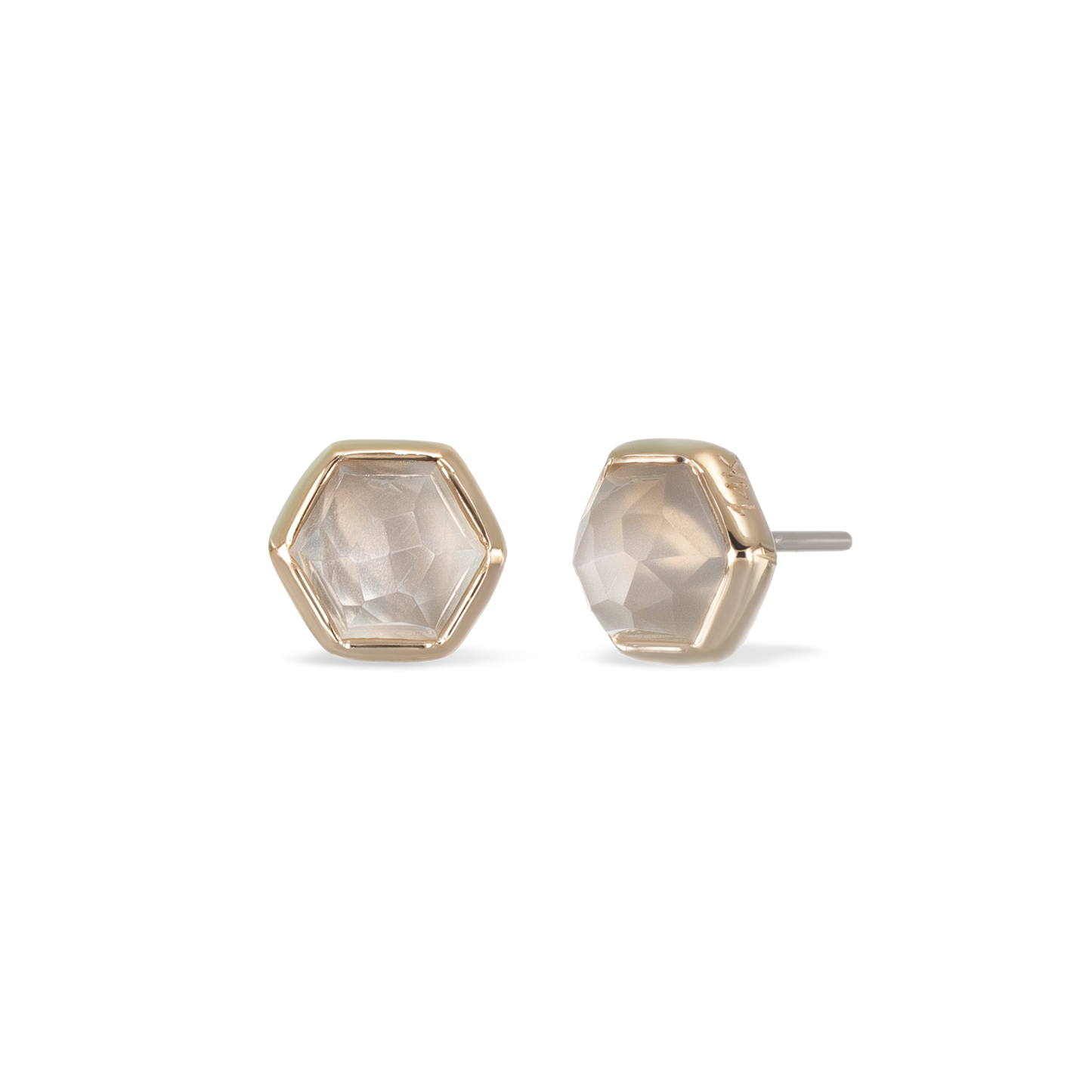 Aria •  14K Gold Honeycomb Gemstone Threadless Ends • Grey Moonstone