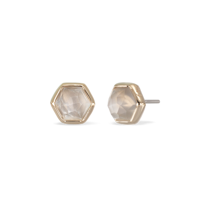 Aria •  14K Gold Honeycomb Gemstone Threadless Ends • Grey Moonstone