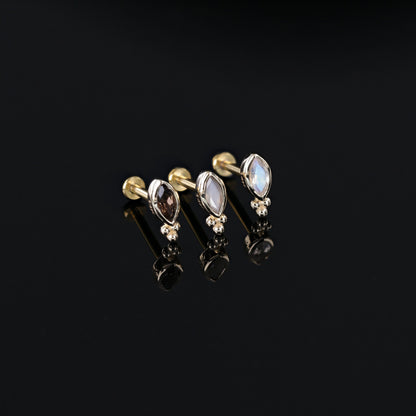 Rue • 14K Gold Tiny Marquise Cluster Natural Gemstone Flat Back Stud