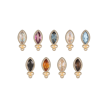 Rue • 14K Gold Tiny Marquise Cluster Natural Gemstone Flat Back Stud
