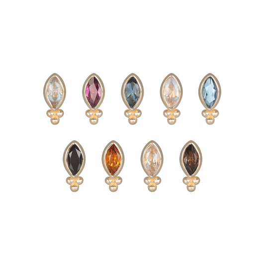 Rue • 14K Gold Tiny Marquise Cluster Natural Gemstone Flat Back Stud