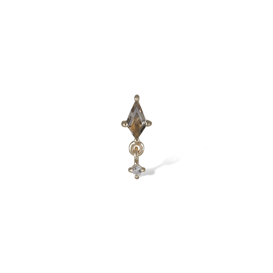 Lyra • Tiny Kite Shaped Smoky Quartz Dangle Charm Flat Back Stud