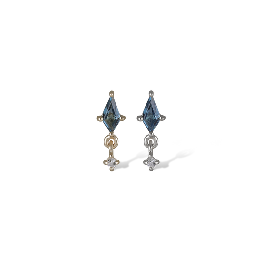 Lyra • Tiny Kite Shaped London Blue Topaz Threadless End
