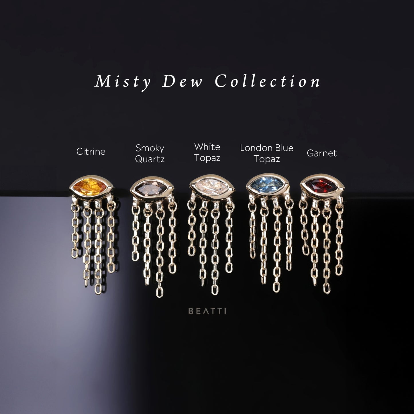 Misty Dew • 14K Solid Gold Natural Gemstone Threadless Stud