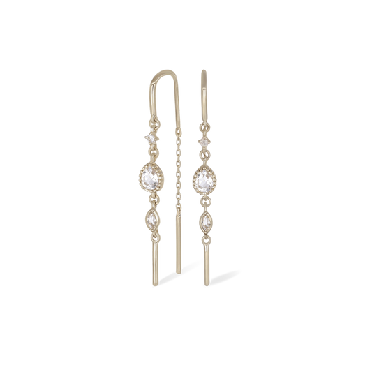 Celene • 14K Gold White Topaz Hoop Threaders