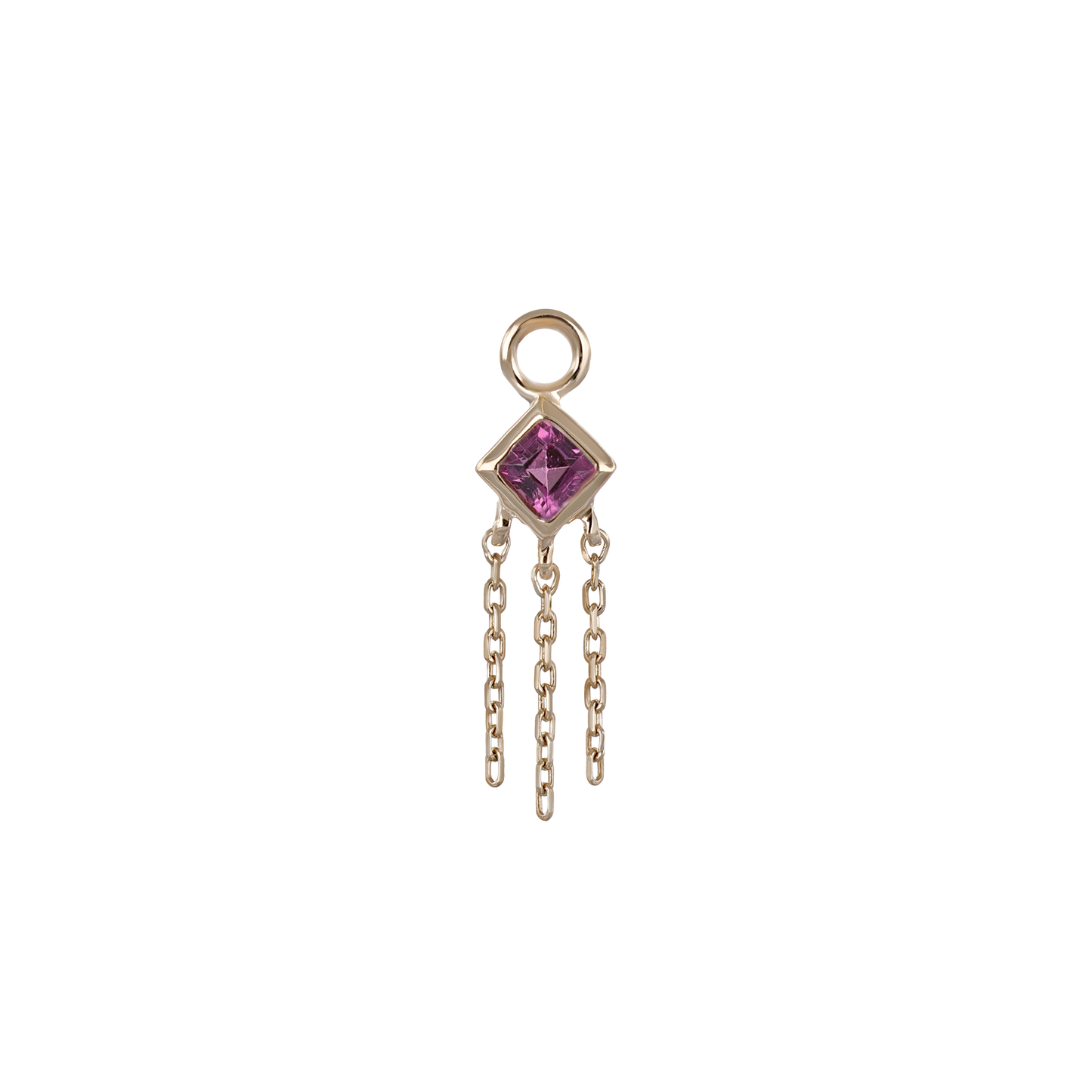 Neo · 14K Gold Princess Cut Gemstone with Chain Tassel Hoop Charm