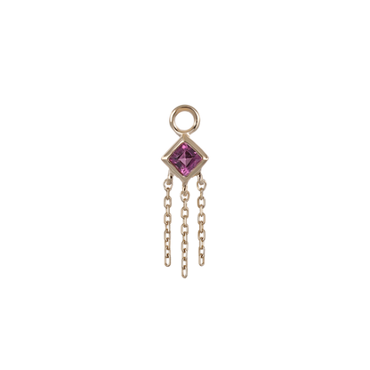 Neo · 14K Gold Princess Cut Gemstone with Chain Tassel Hoop Charm