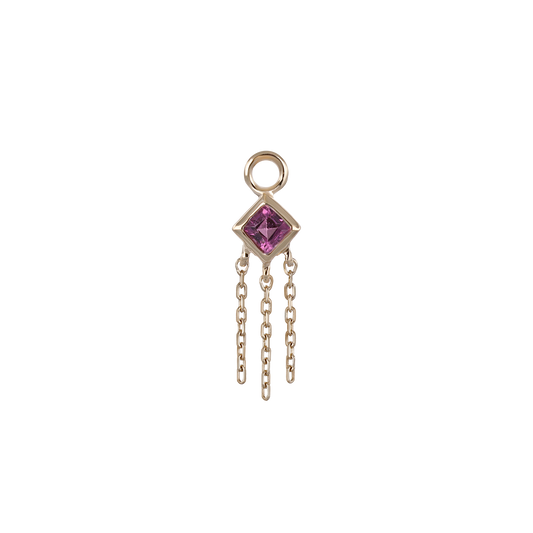 Neo · 14K Gold Princess Cut Gemstone with Chain Tassel Hoop Charm