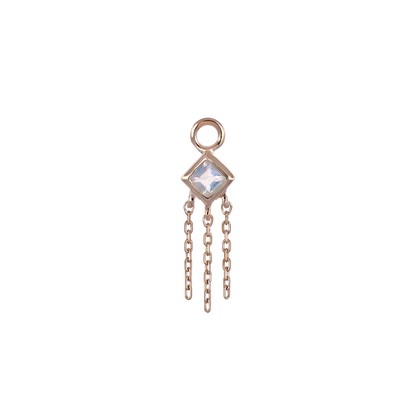 Neo · 14K Gold Princess Cut Gemstone with Chain Tassel Hoop Charm