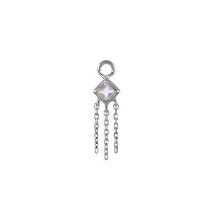 Neo · 14K Gold Princess Cut Gemstone with Chain Tassel Hoop Charm