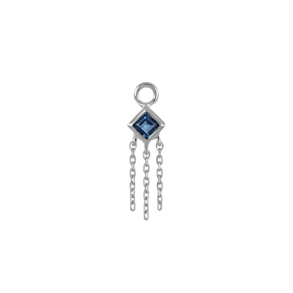 Neo · 14K Gold Princess Cut Gemstone with Chain Tassel Hoop Charm