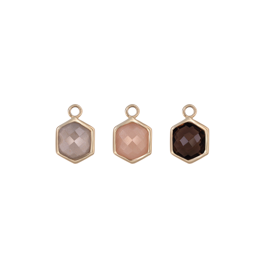 Rhea • 14K Gold Hexagon Gemstone Hoop Charm