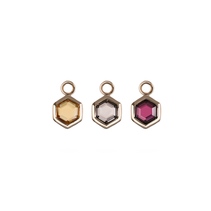 Ela • 14K Gold Hexagon Gemstone Hoop Charm