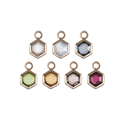 Ela • 14K Gold Hexagon Gemstone Hoop Charm