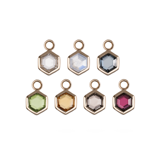 Ela • 14K Gold Hexagon Gemstone Hoop Charm
