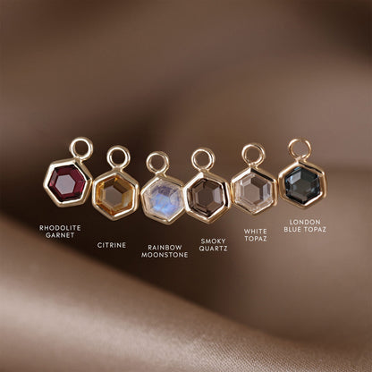 Ela • 14K Gold Hexagon Gemstone Hoop Charm