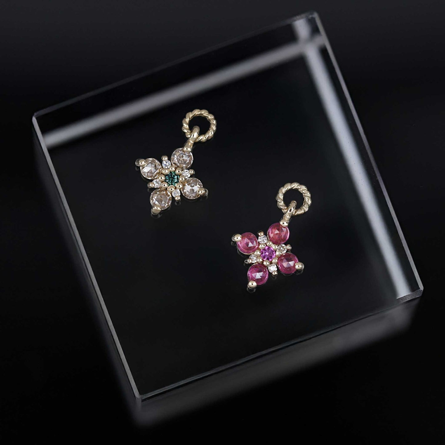 Flora • Rose Cut Diamond and Ruby Hoop Charm