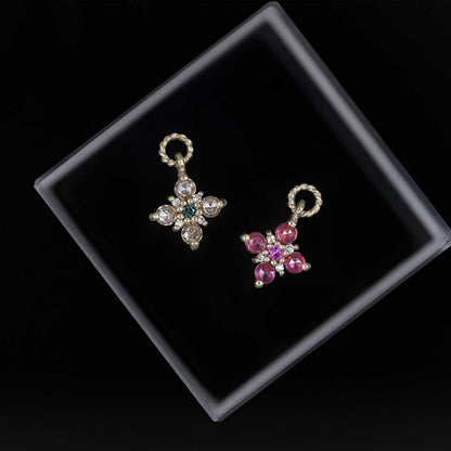 Flora • Rose Cut Diamond and Ruby Hoop Charm