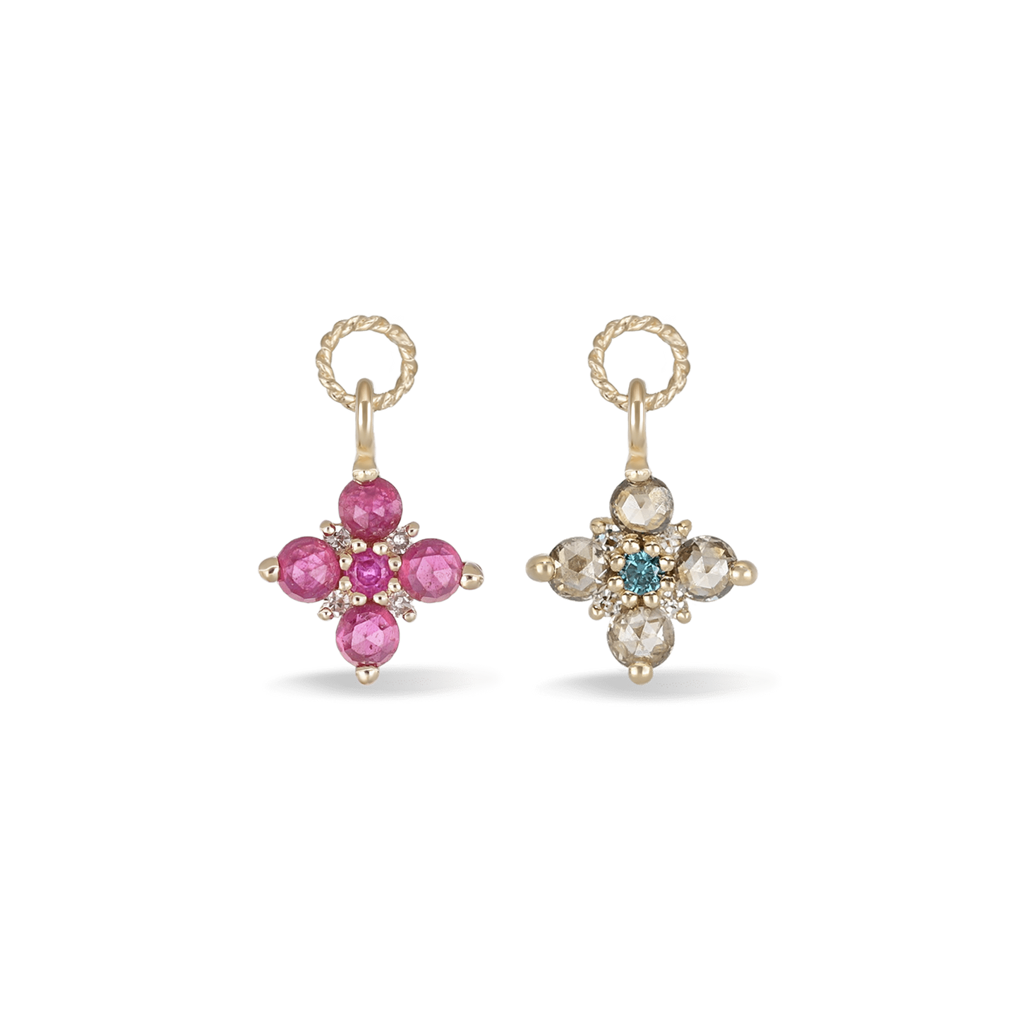 Flora • Rose Cut Diamond and Ruby Hoop Charm