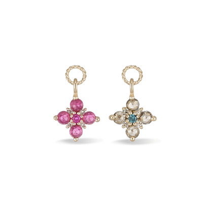 Flora • Rose Cut Diamond and Ruby Hoop Charm