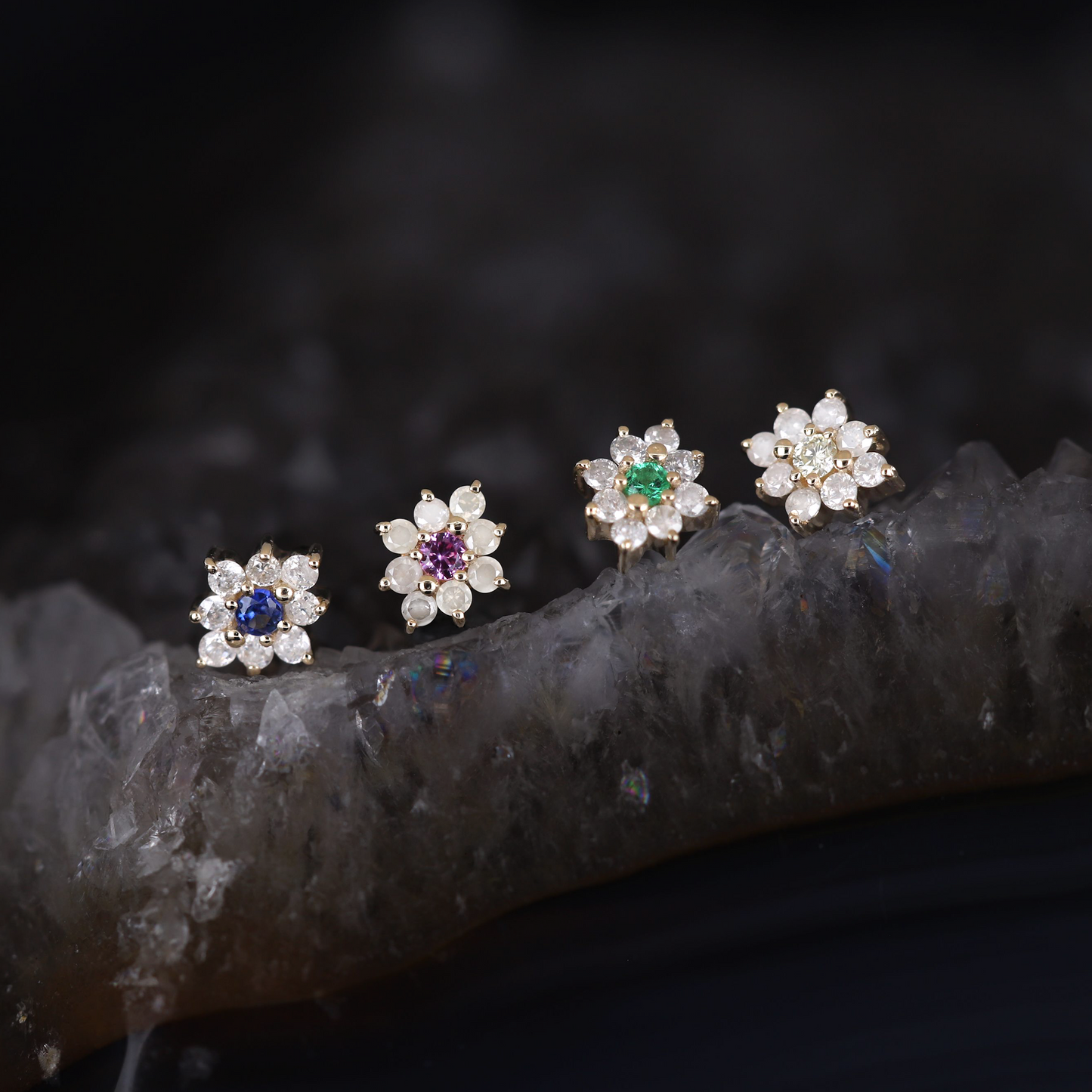 Aster • Tiny Icy Floral Diamond Threadless End