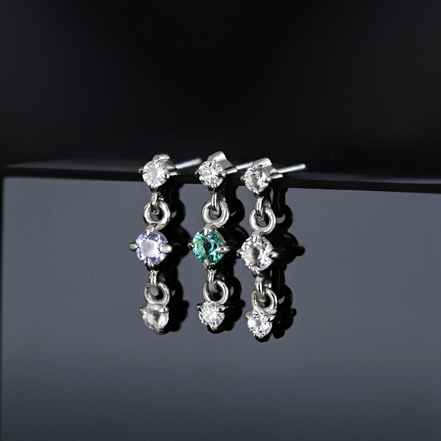 Orion • Three-Stone Drop Flat Back Stud
