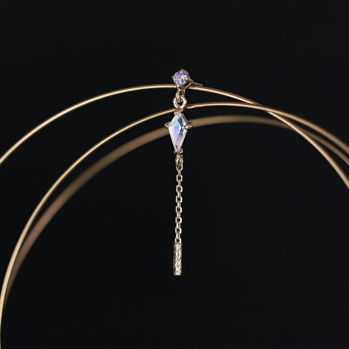 Aery • Kite Gemstone & Textured Gold Bar Drop Threadless End