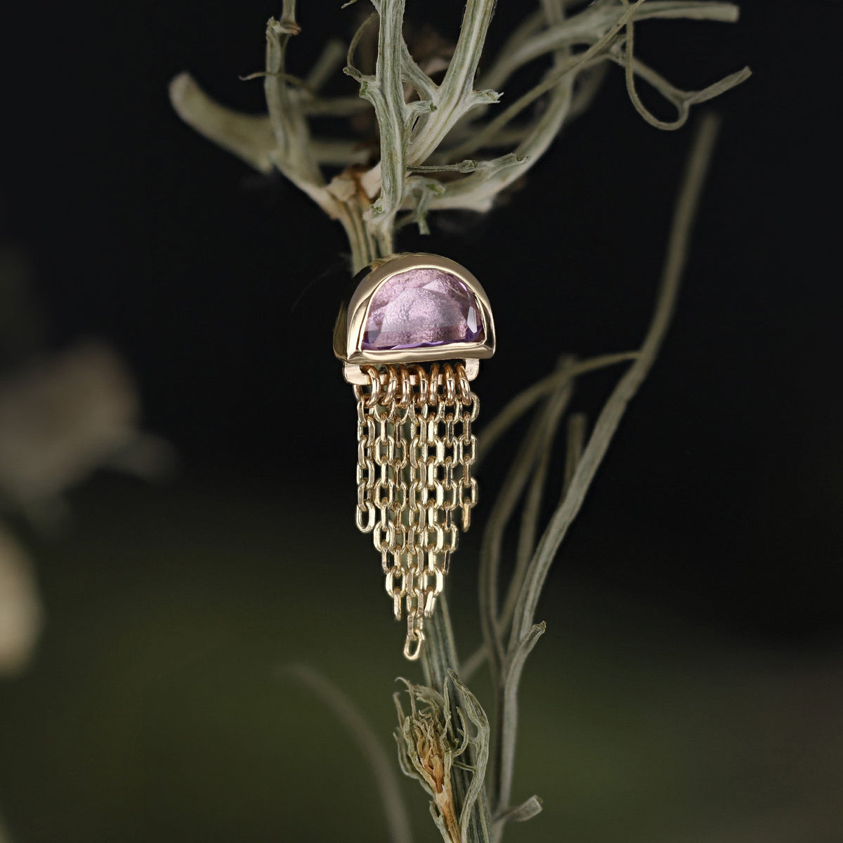 Moonjelly • Natural Gemstone Chain Tassel Flat Back Stud