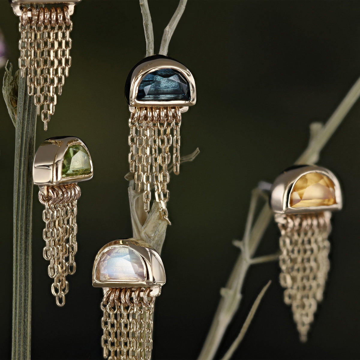 Moonjelly • Natural Gemstone Chain Tassel Flat Back Stud