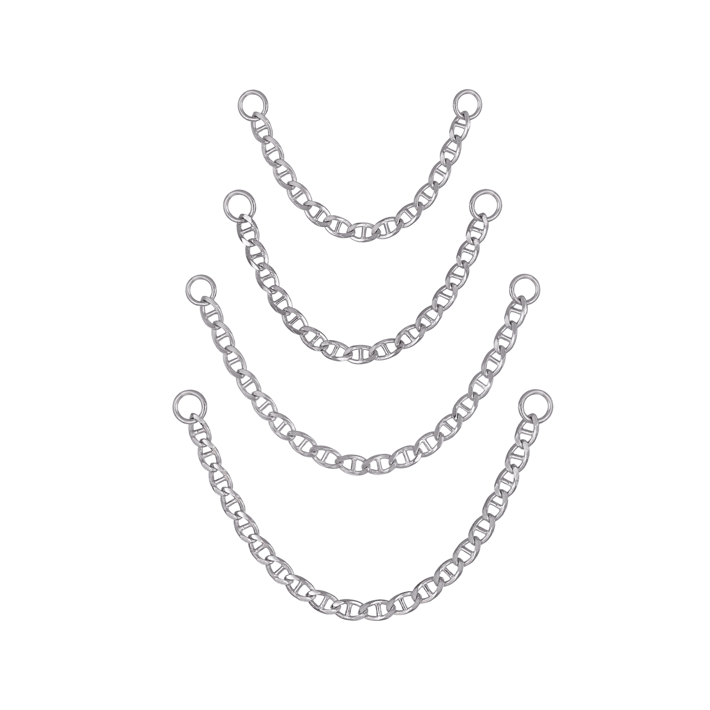 Four types of white gold chain attachments of different lengths