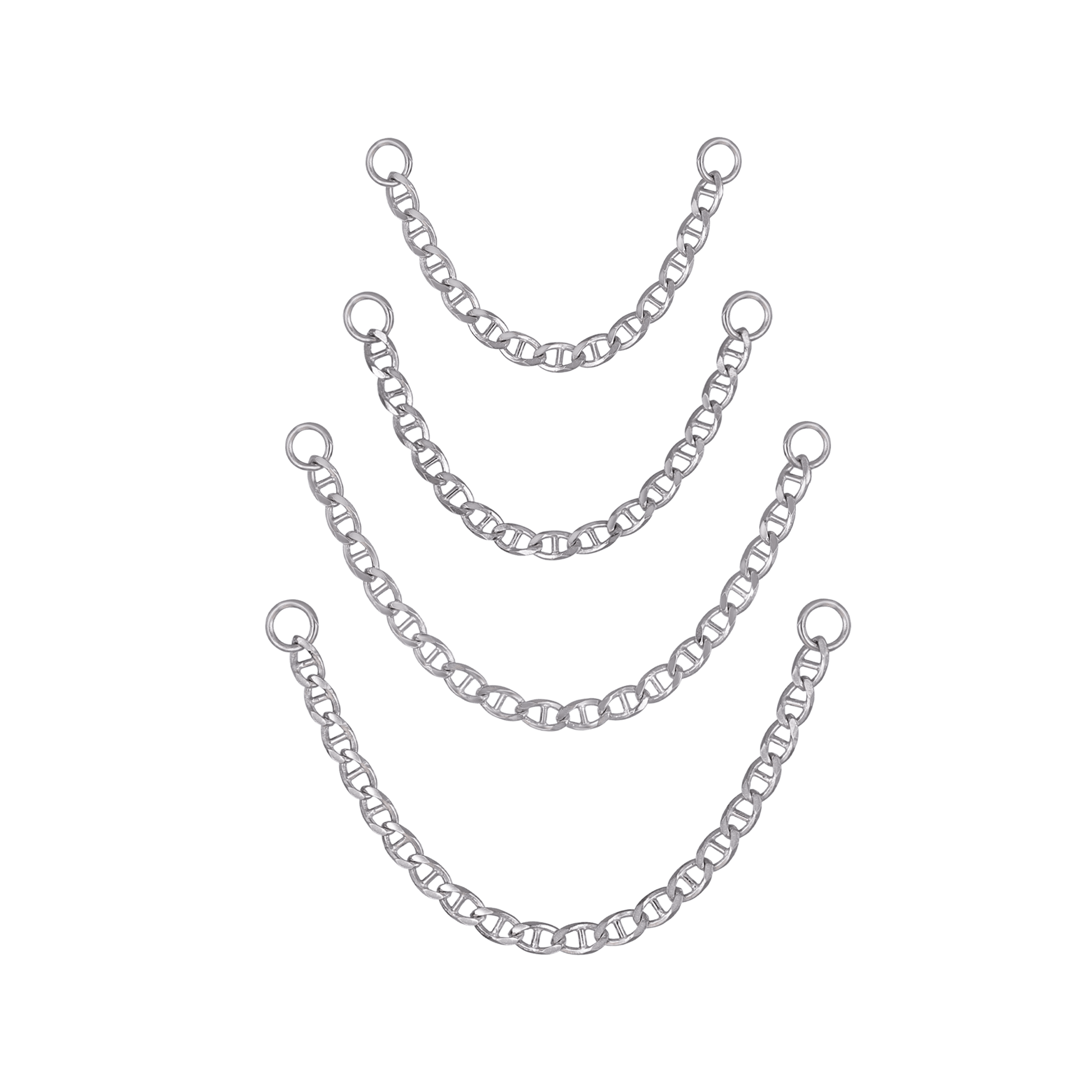 Four types of white gold chain attachments of different lengths