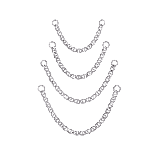 Four types of white gold chain attachments of different lengths