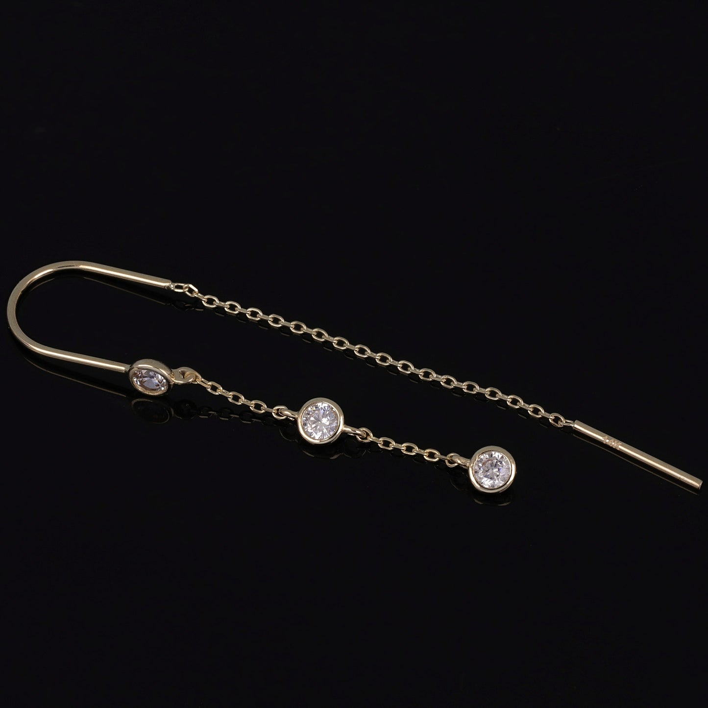 14K Gold Bezel CZ Threader Earrings